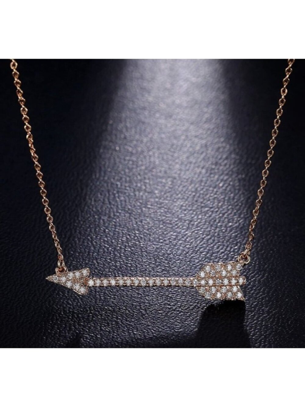Arrow Bar Pave Set Cubic Zirconia Rose Gold Necklace